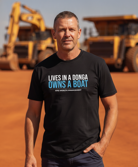 Lives in a Donga, Owns a Boat Tee