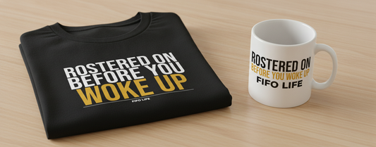 FIFO Gift Bundle - Rostered On Before You Woke Up Tee + Mug - lifestyle photo